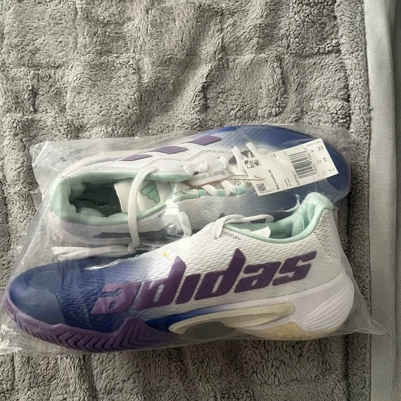adidas Women's White Blue Purple Barricade Tennis Shoe size 8 women’s NEW - Picture 2 of 4